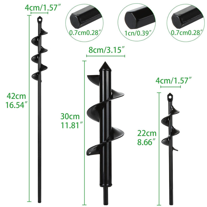SENENQU 3 Stück Gartenbohrer Erdbohrer Ø80mm × 300mm + Ø40mm × 420mm + Ø40mm × 220mm Garten Erdbohre