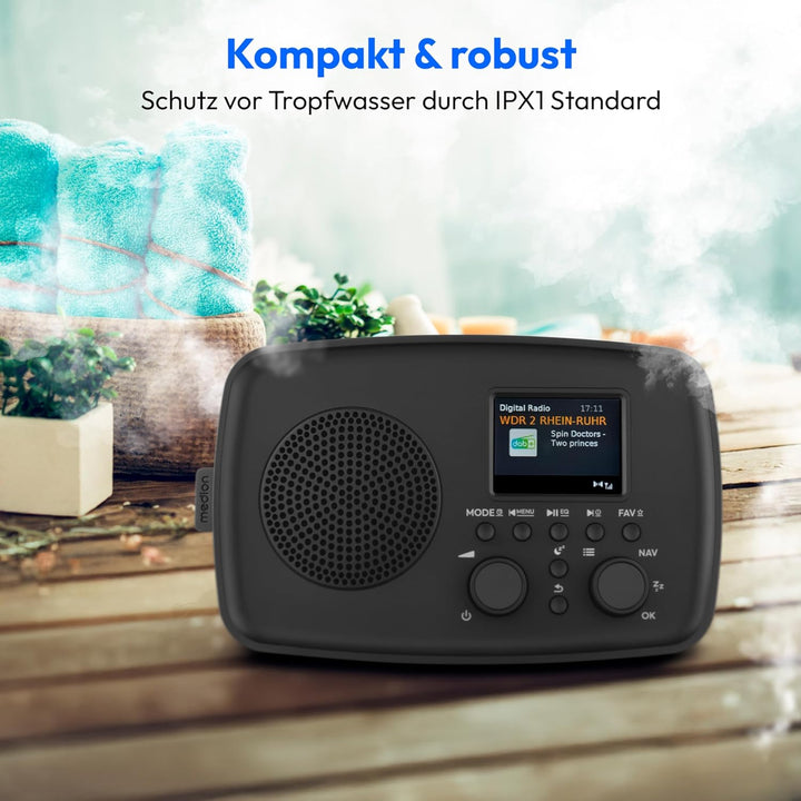 MEDION DAB+ Radio mit Bluetooth DRE-1 (DAB Plus, UKW Radio, Tropfwasserschutz, Teleskopantenne, Weck