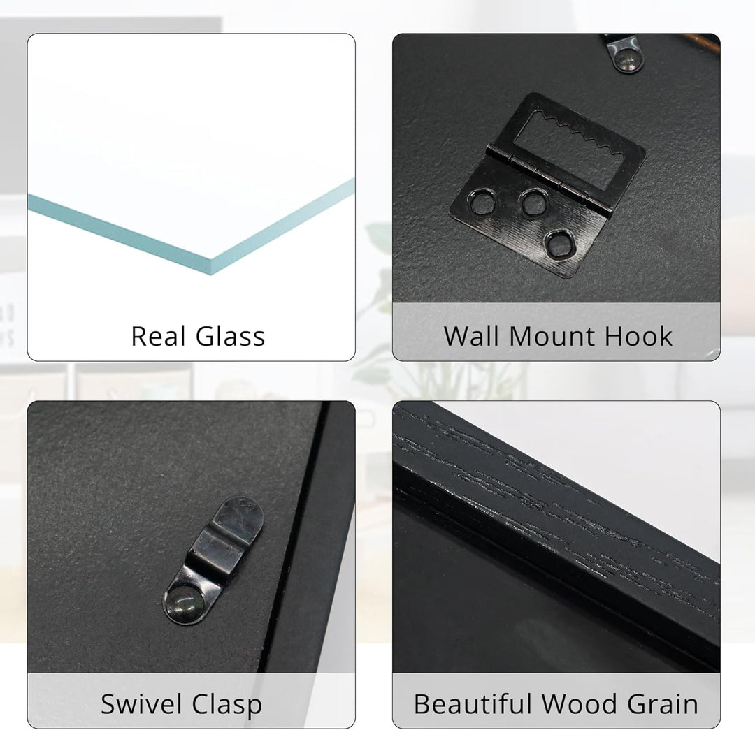 GMFrames 11x11 Anstecknadel-Vitrine mit Echtglas, Schaukasten für Wand und Tisch, Steckraster Schwar
