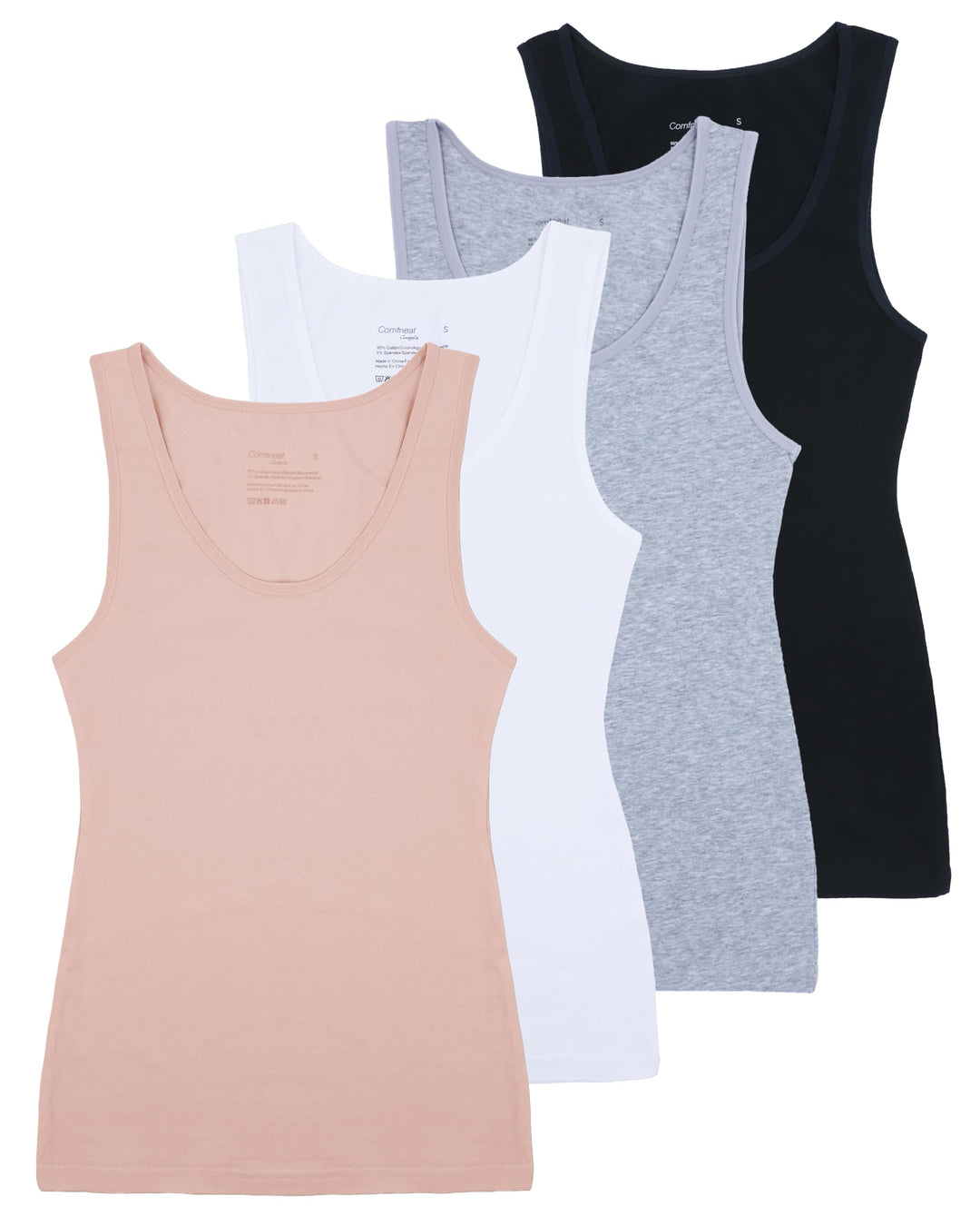 Comfneat Damen 4-Pack Tank Tops Stretch Baumwolle Elasthan Bequeme Unterhemden XL Color-set-1 4-pack