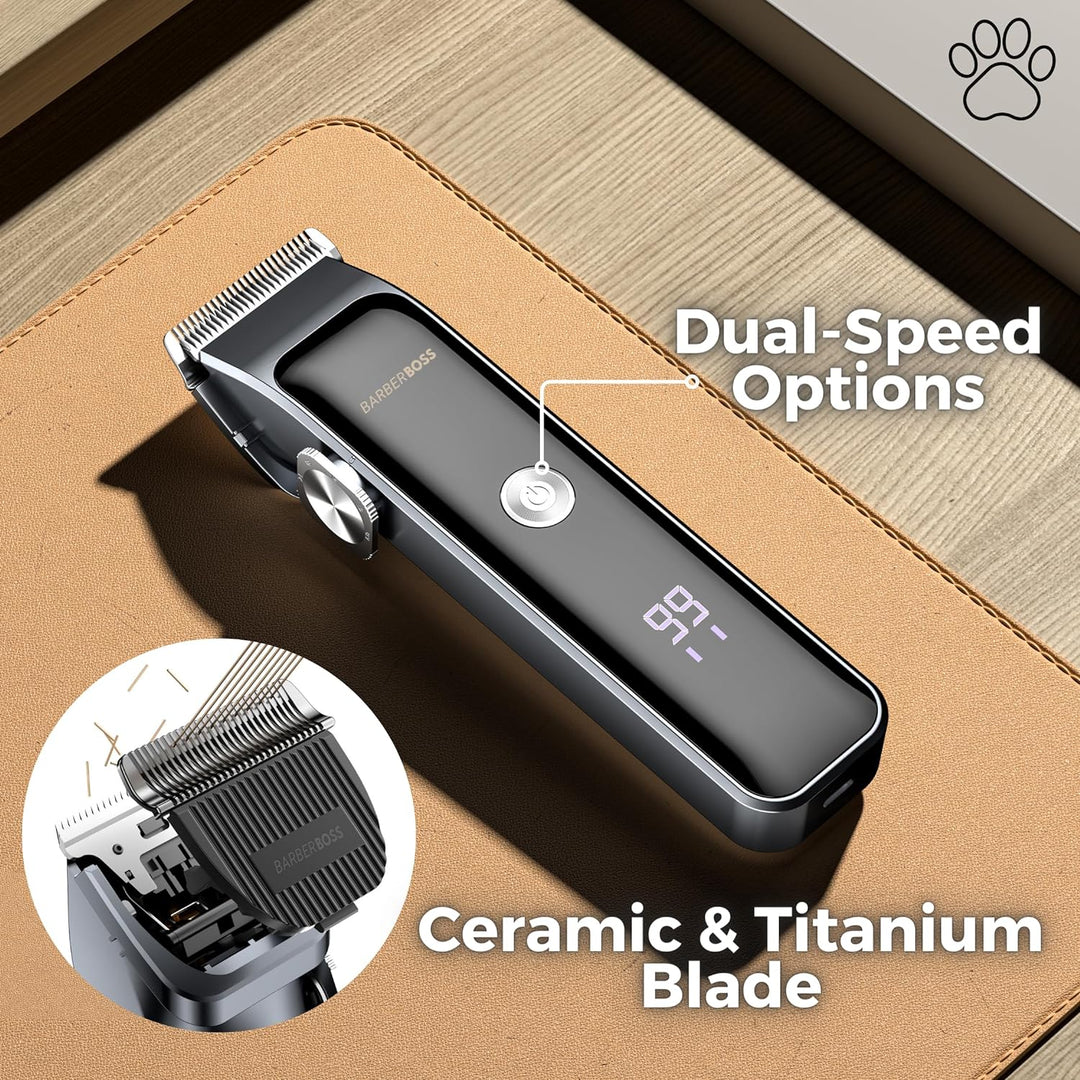 BarberBoss All-in-One Hunde-Pflegeset, Professionelle Hundeschermaschine für dickes Fell, Kabellose