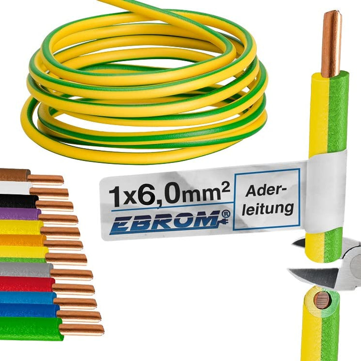 EBROM Erdungskabel Aderleitung starr H07V-U 6 mm² (1 x 6 mm2) grün/gelb (gnge) – in vielen verschied