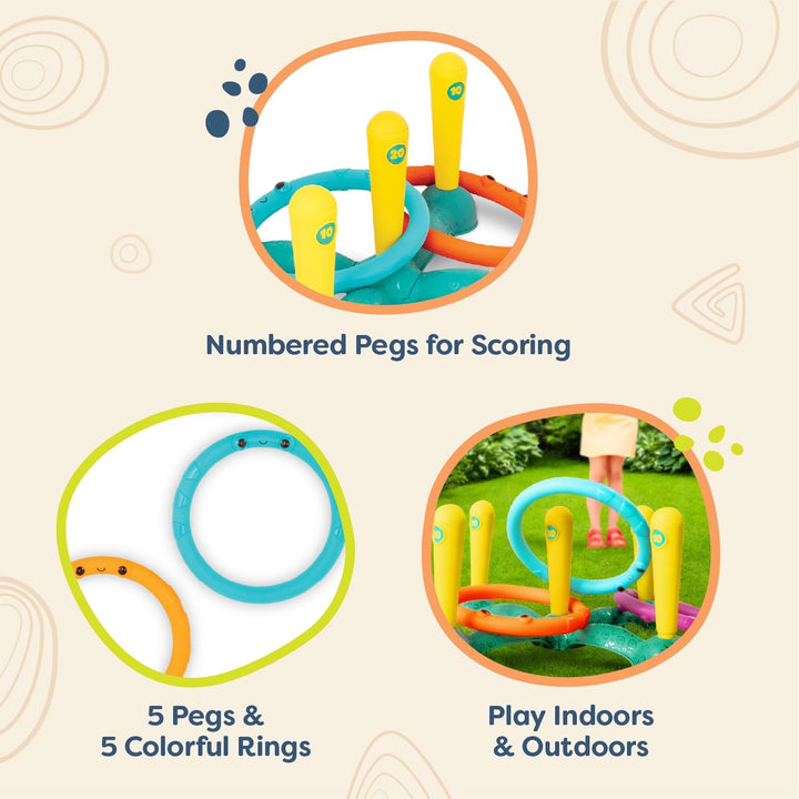 B. toys - Sling-A-Ring-Wurf - Ringwurfspiel - Drinnen und Aussen - Spiele für Kinder - 5 Stifte & 5