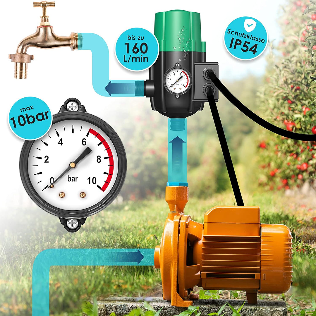 KESSER® Pumpensteuerung mit Baranzeige | mit Kabel | 10 bar Druckwächter Elektronische Pumpensteueru