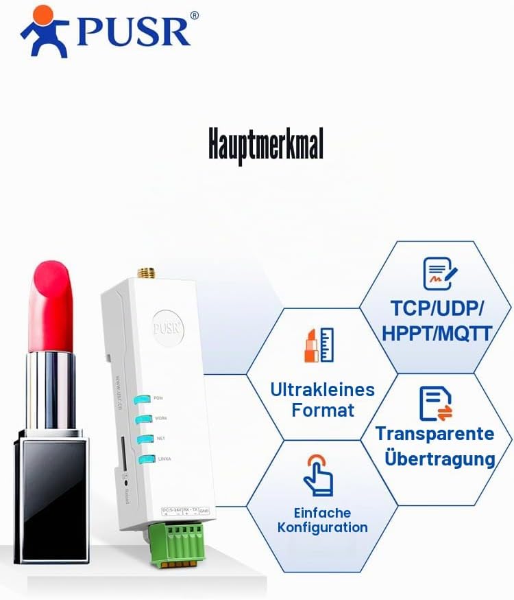 DIN-Schienenmontage Lippenstift Grösse 4G Modem RS485 auf Cellular Modbus Gateway Cat1 1*RS485 MQTT