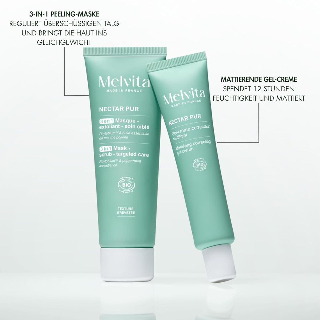 Melvita - 3-in-1 Peeling-Maske - Nectar Pur - Mischhaut bis fettige Haut - "Tonerde-ähnliche" Textur