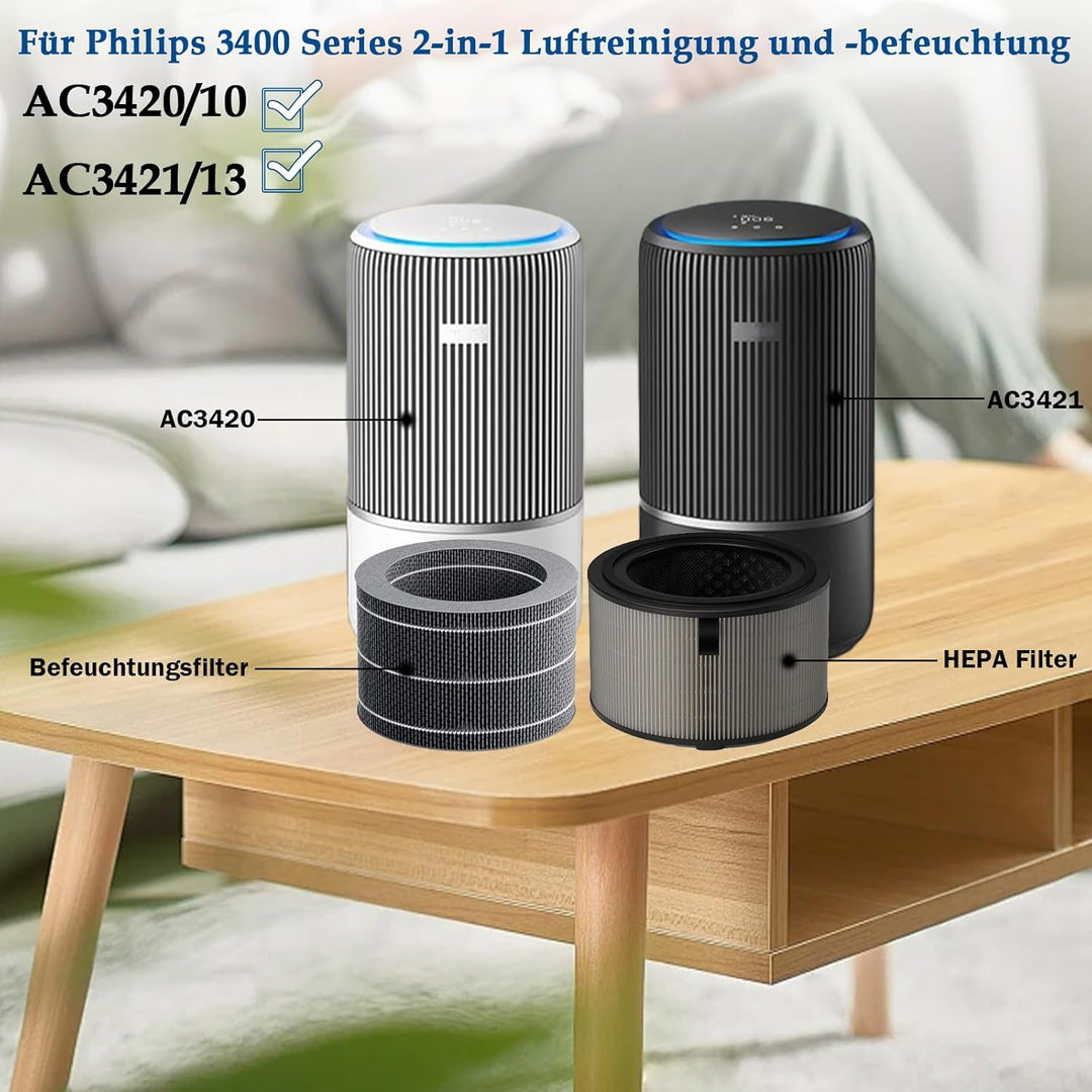 FY3400 FY3401 Ersatzfilter Set für Philips 3400 Serie AC3420/10 AC3421/13 2-in-1 Luftreiniger und Lu