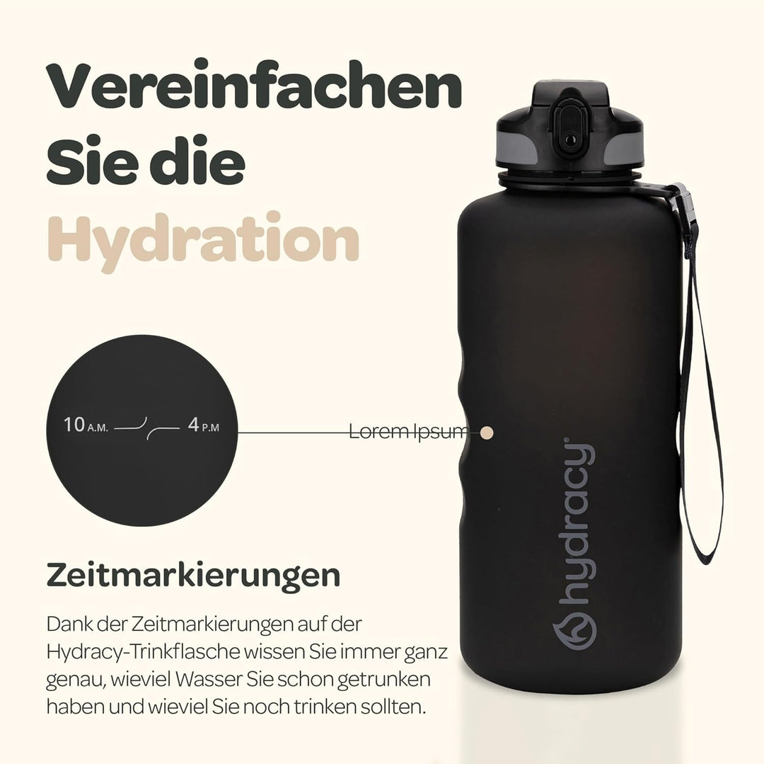 Hydracy Trinkflasche mit Strohhalm und Zeitmarkierung - 2L Wasserflasche - BPA-freie Trinkflasche -
