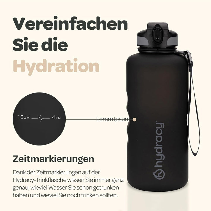 Hydracy Trinkflasche mit Strohhalm und Zeitmarkierung - 2L Wasserflasche - BPA-freie Trinkflasche -