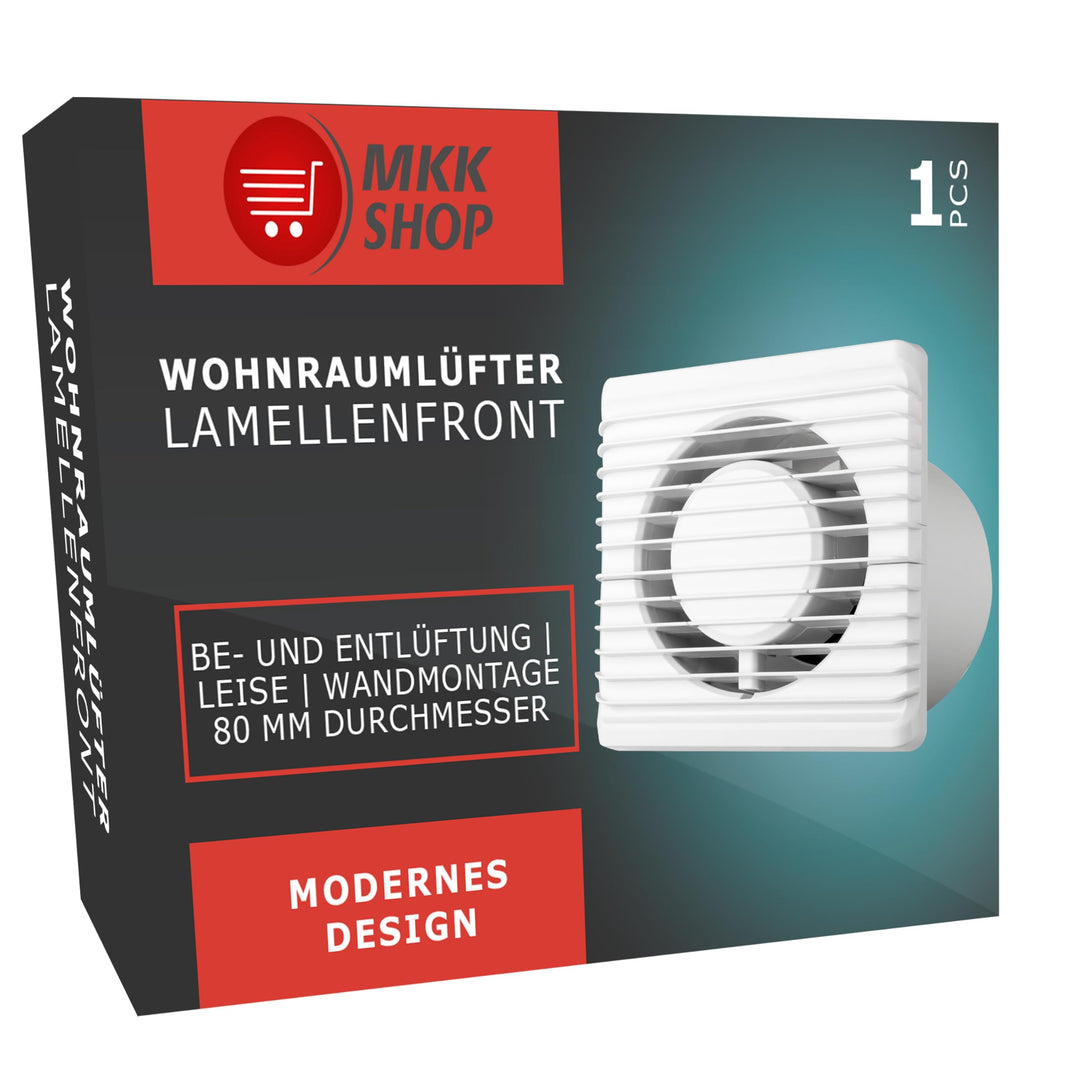 MKK Badlüfter Lüfter Ventilator Wohnraumlüfter weiss Ø 80 mm Leise Kabel + Schalter 8.1 cm x 13.5 cm