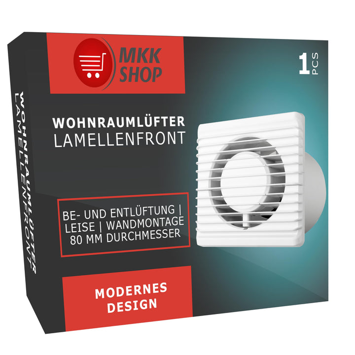 MKK Badlüfter Lüfter Ventilator Wohnraumlüfter weiss Ø 80 mm Leise Kabel + Schalter 8.1 cm x 13.5 cm