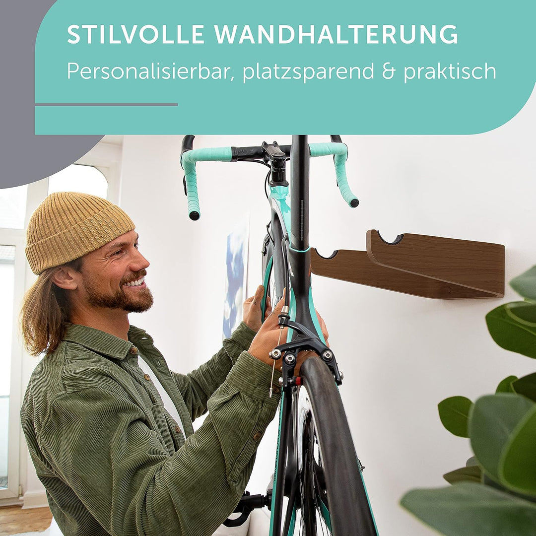 Fahrrad Wandhalterung Holz - FlyBike S Nussbaum - Design Fahrradhalterung Wand Aufhängung für Wohnun