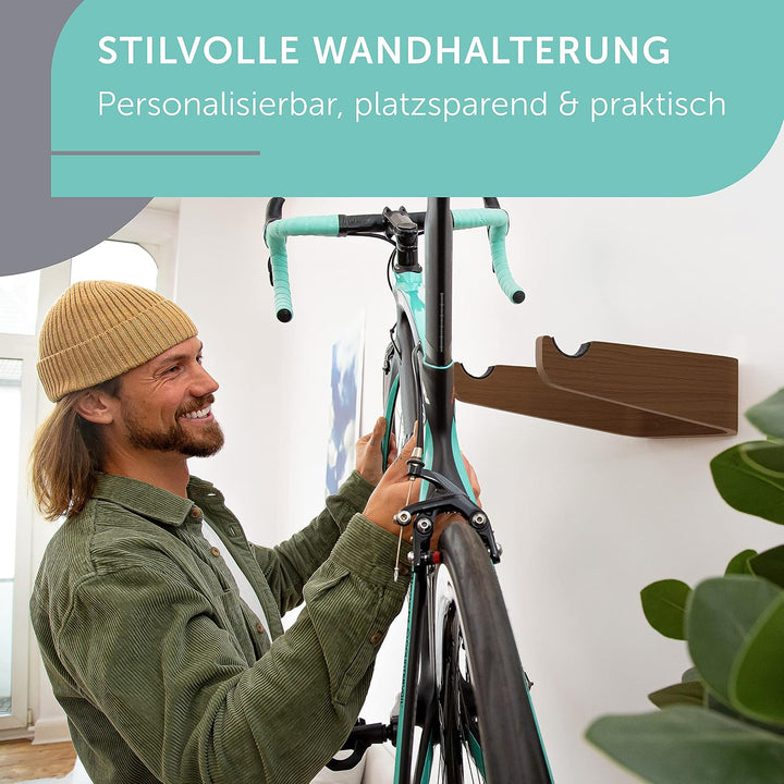 Fahrrad Wandhalterung Holz - FlyBike S Nussbaum - Design Fahrradhalterung Wand Aufhängung für Wohnun