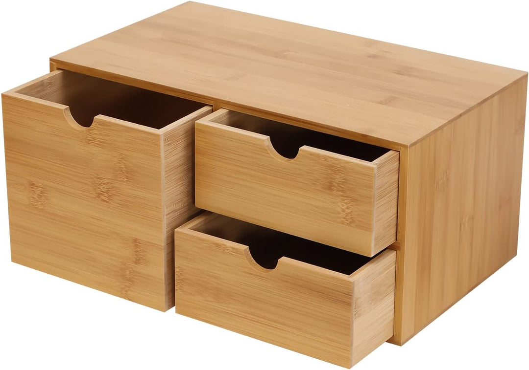 Natur Schreibtisch Organizer, Ablage Büroorganizer mit 3 Schubladen für Büroutensilien, Bambus Schub