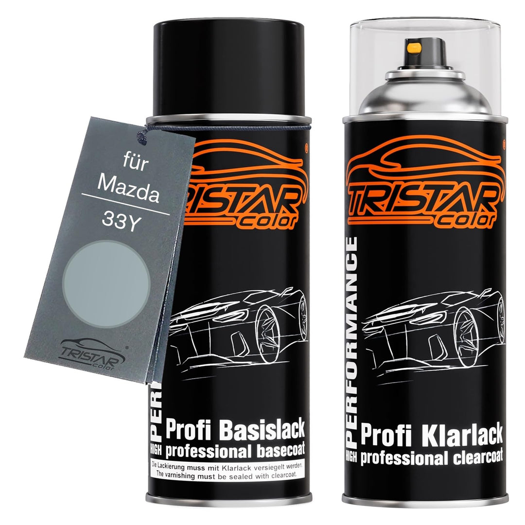 TRISTARcolor Autolack Spraydosen Set für Mazda 33Y Ice Blue Metallic Basislack Klarlack Sprühdose 40