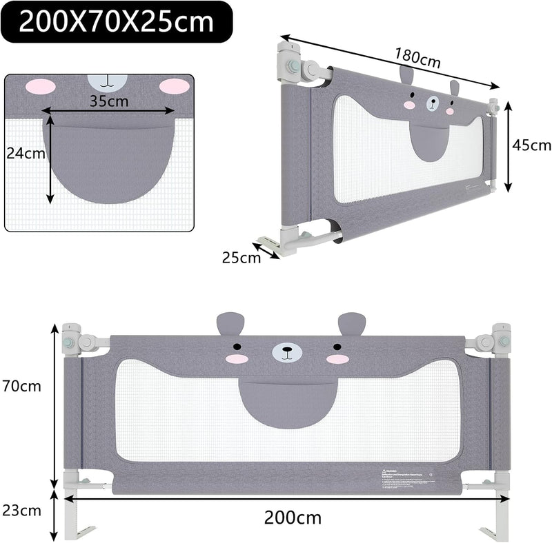 UISEBRT Kinder Bettgitter Bettschutzgitter 200cm - Bett rausfallschutz Kinder, Höhenverstellbar Kind