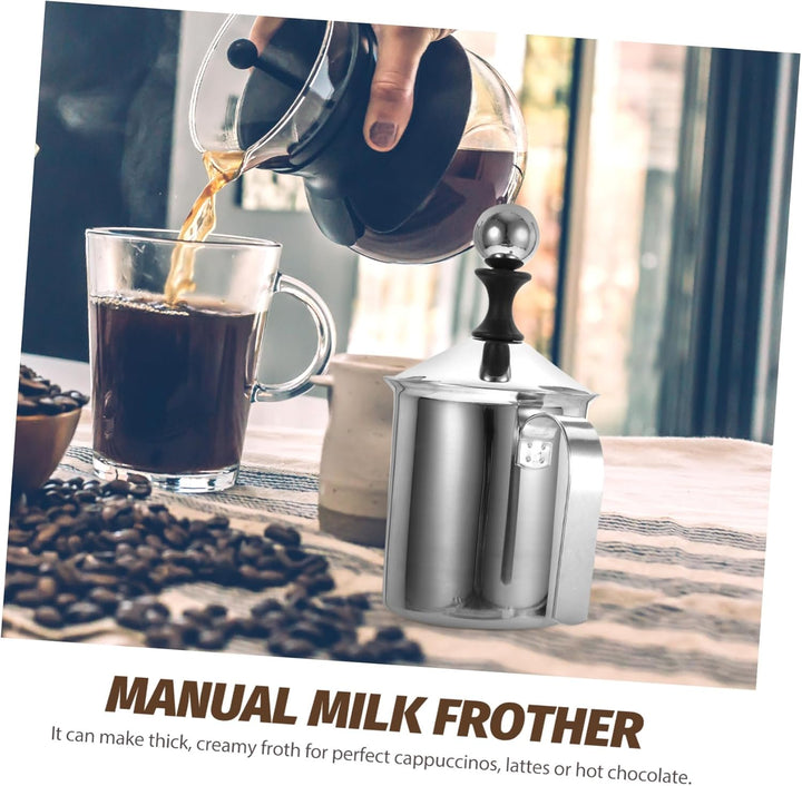 Toyvian 400 Ml Milchaufschäumer Edelstahl Doppelgitter Handpumpe Manuell Für Kaffee Cappuccino Vollm