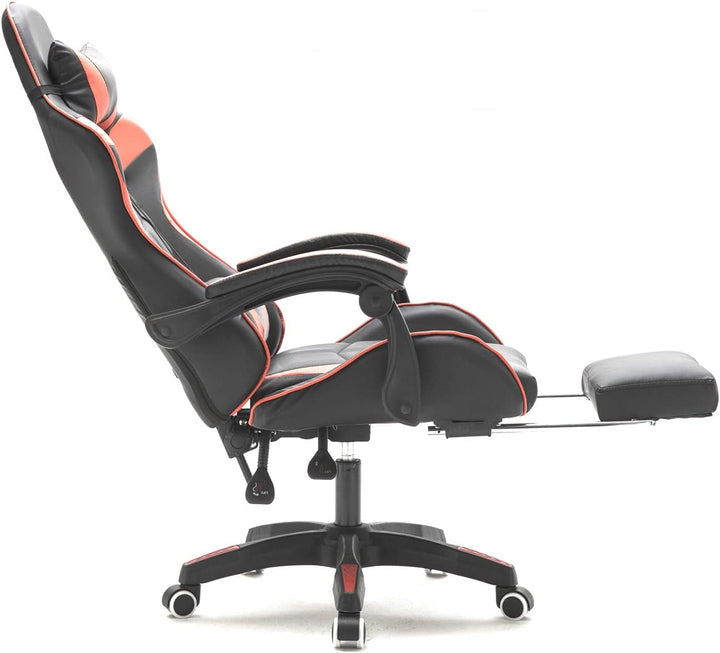 VDD Gaming Stuhl Cyclone mit Fussstütze - Bürostuhl - Racing Gaming Stuhl - Rot Schwarz