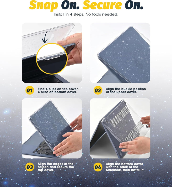 NEWZEROL Hülle + 3 Stück Schutzfolie Kompatibel für MacBook Neo, Glitzer Hülle + Gehärtetes Glas + T