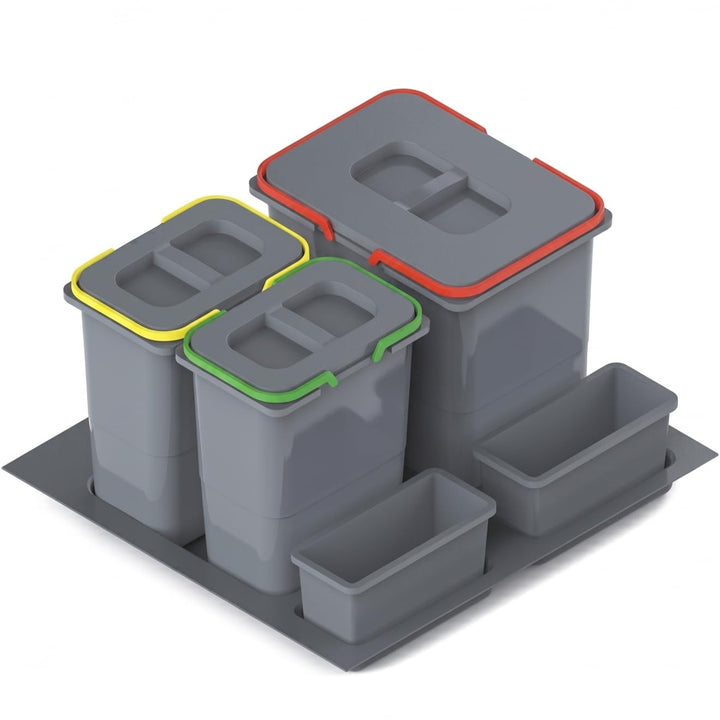 Mülltrennsystem Küche für 60 cm Schrank 3-fach 52,5x49x30 cm (1x 15L + 2x 7L) mit Deckel Einbau Abfa