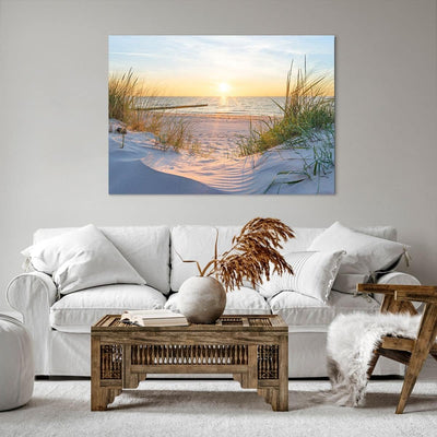 Bilder auf Leinwand 100x70cm Leinwandbild mit Rahmen Düne Strand Meer Gross Wanddeko Bild Schlafzimm