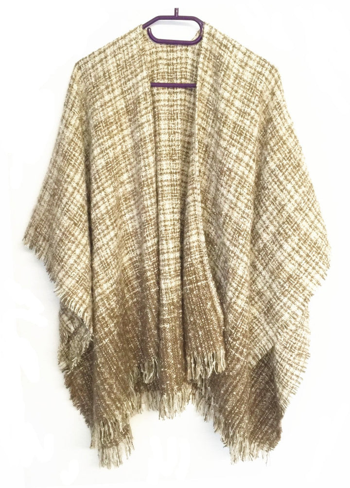 Poncho Damen Überwurf – Weicher wärmender Komfort – Karierter Fransen-Look in One Size M Beige, M Be
