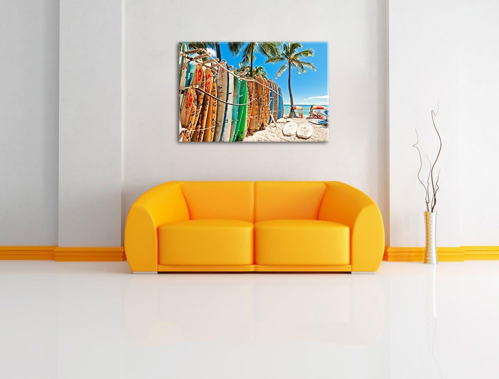 Surfboards am Strand Format: 100x70 auf Leinwand, XXL riesige Bilder fertig gerahmt mit Keilrahmen,