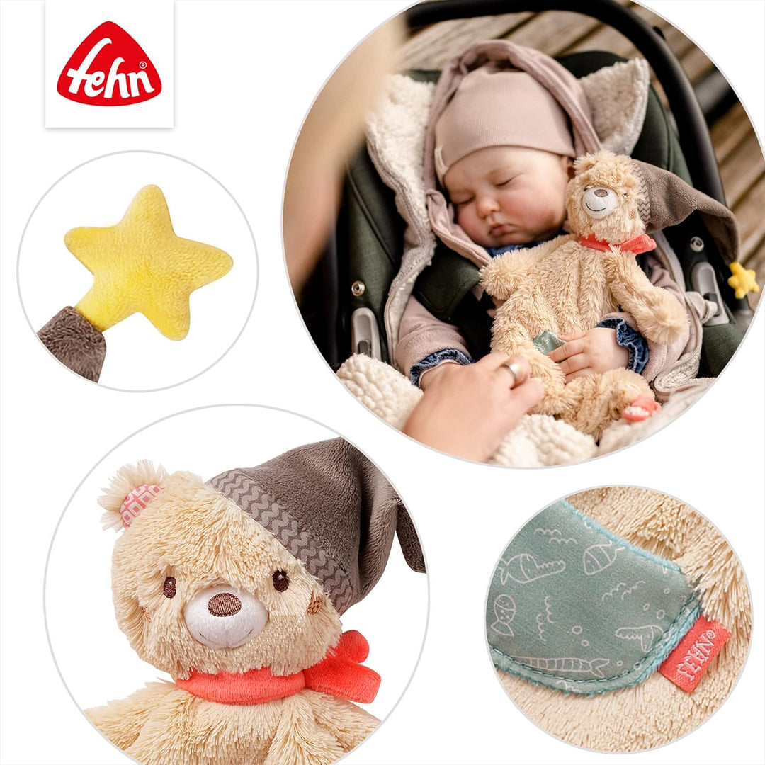 Fehn Schmusetuch Baby Schnuffeltuch mit Bär Köpfchen - Kuscheltuch für Neugeborene - Kuscheltier Spi