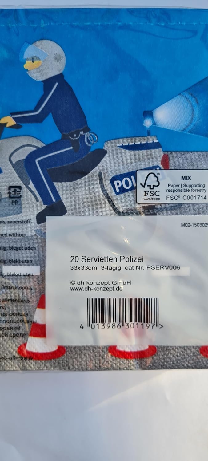 HHO Polizei-Party-Set Police-Party-Set 52tlg. für 16 Gäste Teller Becher Servietten, 52tlg. für 16 G