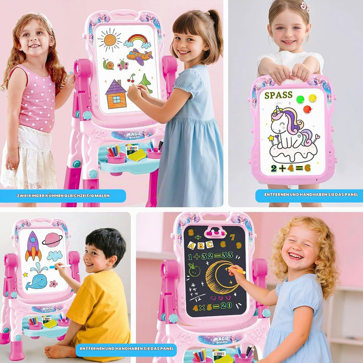 Kindermalztafel für Kinder, Höhenverstellbare Doppelseitige Drehbare Magnettafel Kinder Staffelei Ma