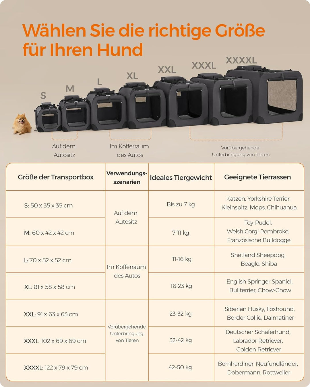 Feandrea Hundebox faltbar, Transportbox Hund, L, Hundetasche, Oxford-Gewebe, Netzstoff, atmungsaktiv