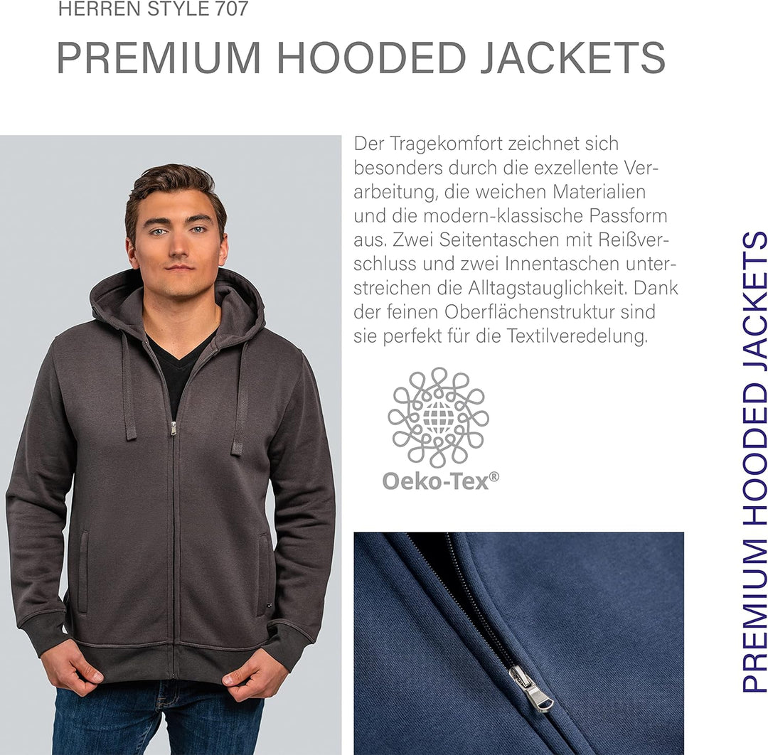 HRM Herren Premium Hooded Jacket I Fair Trade Kapuzenjacke, 320 g/m² I Aus 70% Baumwolle & 30% recyc