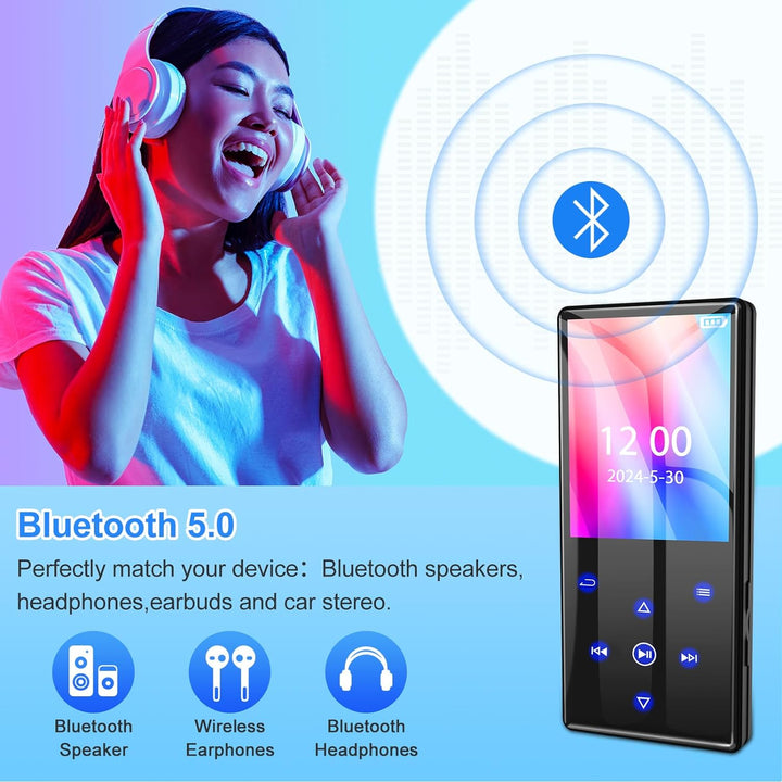 Gueray 128GB MP3-Player mit Bluetooth 5.0 Tragbarer MP3 Player Digitaler Musikspieler mit HiFi-Sound