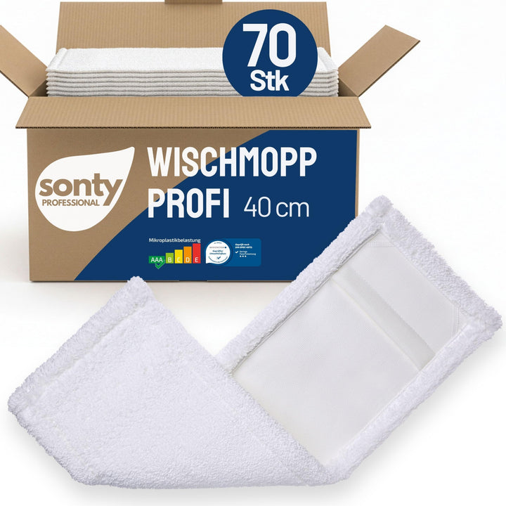 Sonty 70 Stück Mopp, Wischmop Professional, Microfaser 40cm weiss (70), 70