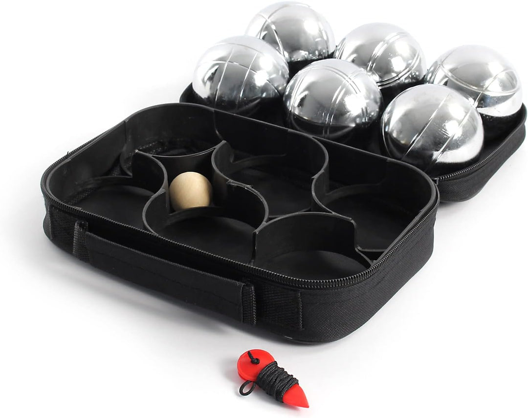 Boule Set 6 Metall Kugeln 7,3 mm Durchmesser mit Zielkugel Schweinchen,Abstandsmesser, Kugelspiel Fr