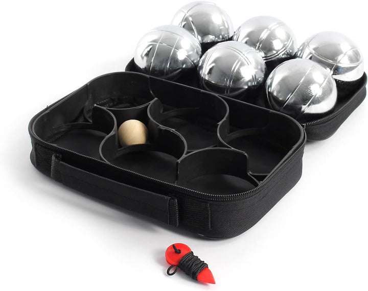 Boule Set 6 Metall Kugeln 7,3 mm Durchmesser mit Zielkugel Schweinchen,Abstandsmesser, Kugelspiel Fr