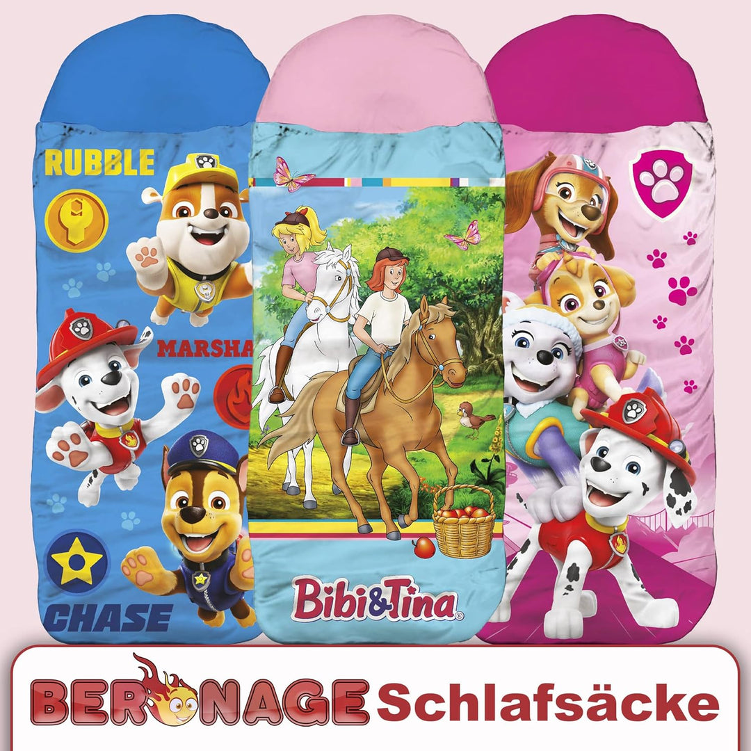Bibi und Tina Kinder-Schlafsack – Freunde Blau-Rosa, 140 cm + 30 cm (Kapuze) x 70 cm Outdoor/Indoor,