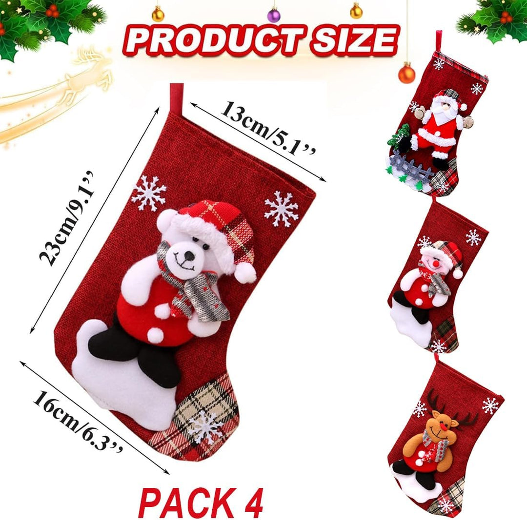 Nikolausstrumpf Kinder 4er Set, Weihnachten Geschenktasche Personalisierte Xmas Socken, Rot Nikolaus