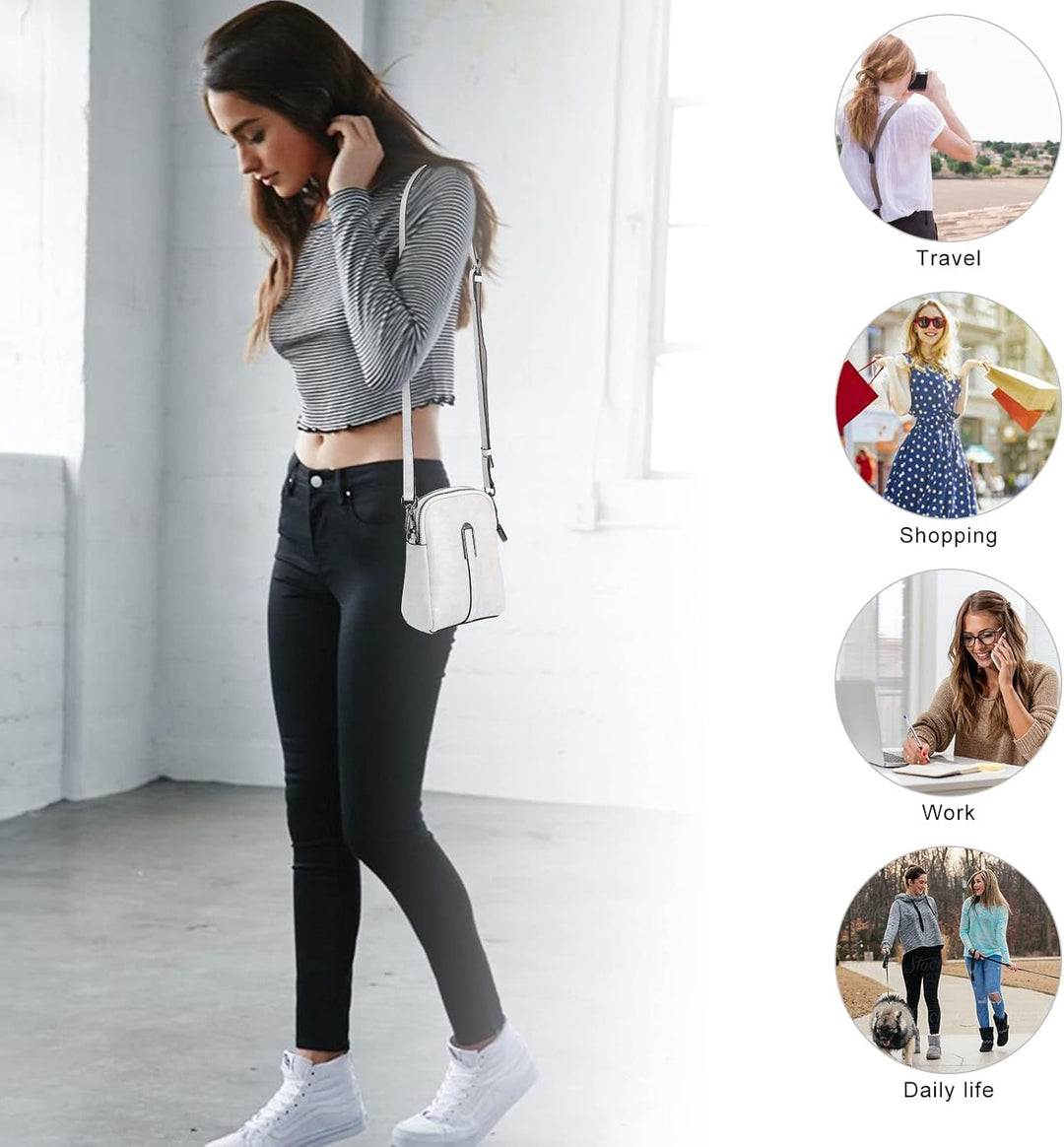 HUA ANGEL Handy Umhängetasche mit Geldbörse Damen Leder modern Crossbody Handy Tasche Umhänge Mädche