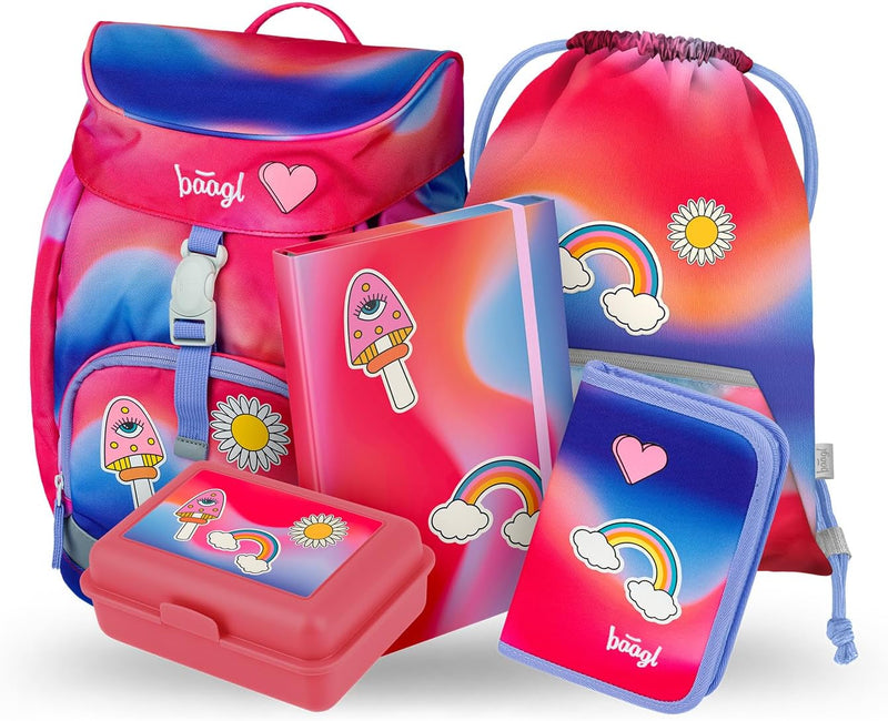 Baagl Schulranzen Jungen ab 1. Klasse, Airy Schultasche Set 5 -Teilig, Grundschule Schulrucksack für