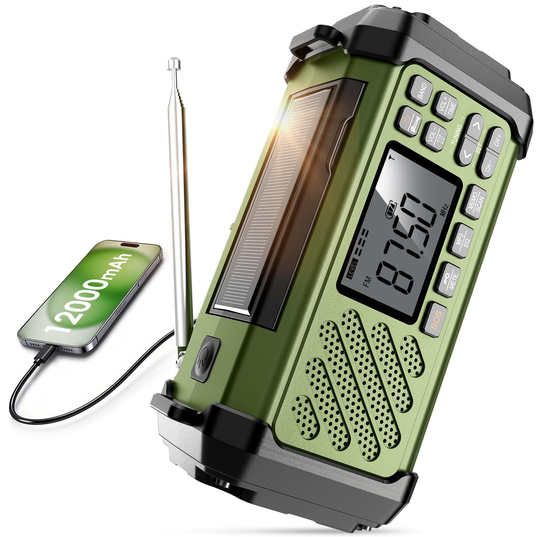 Vikeri Kurbelradio, Notfallradio mit Kurbel und Solar, Weltempfänger Grün, Grün