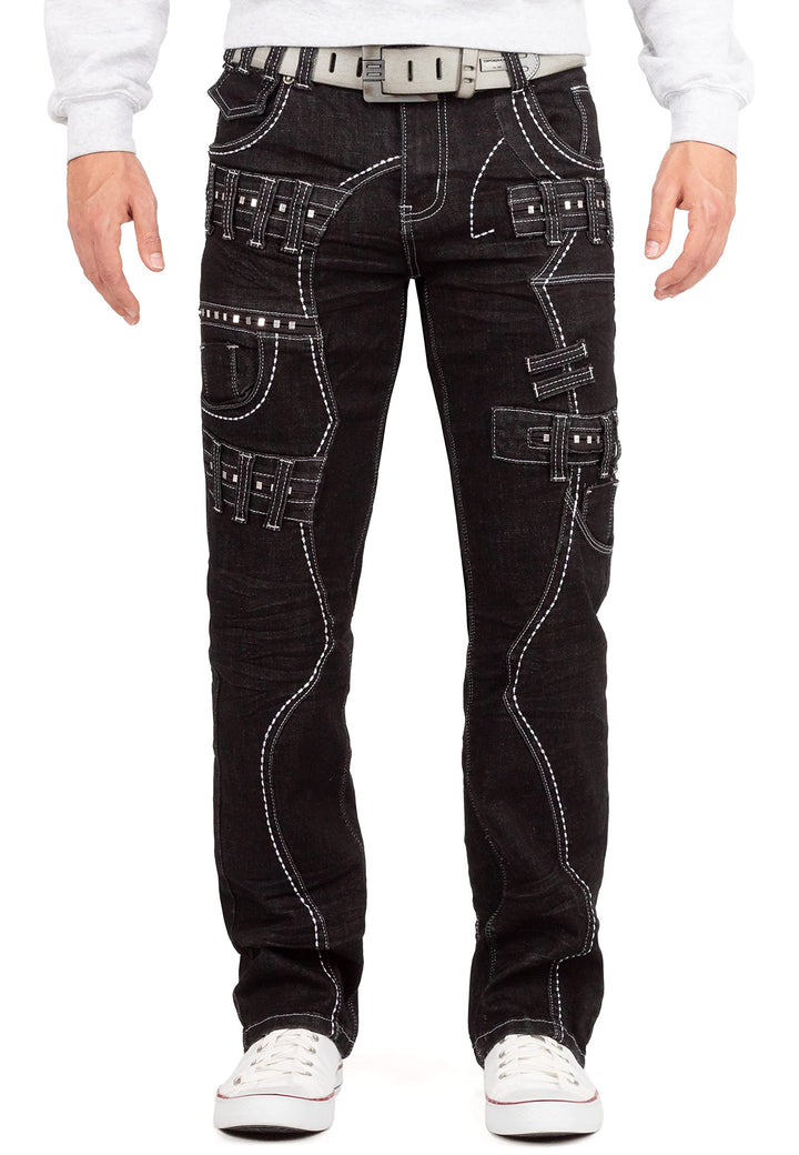 Kosmo Lupo Herren Jeans Besonderes Design 33W / 32L Schwarz - 37, 33W / 32L Schwarz - 37