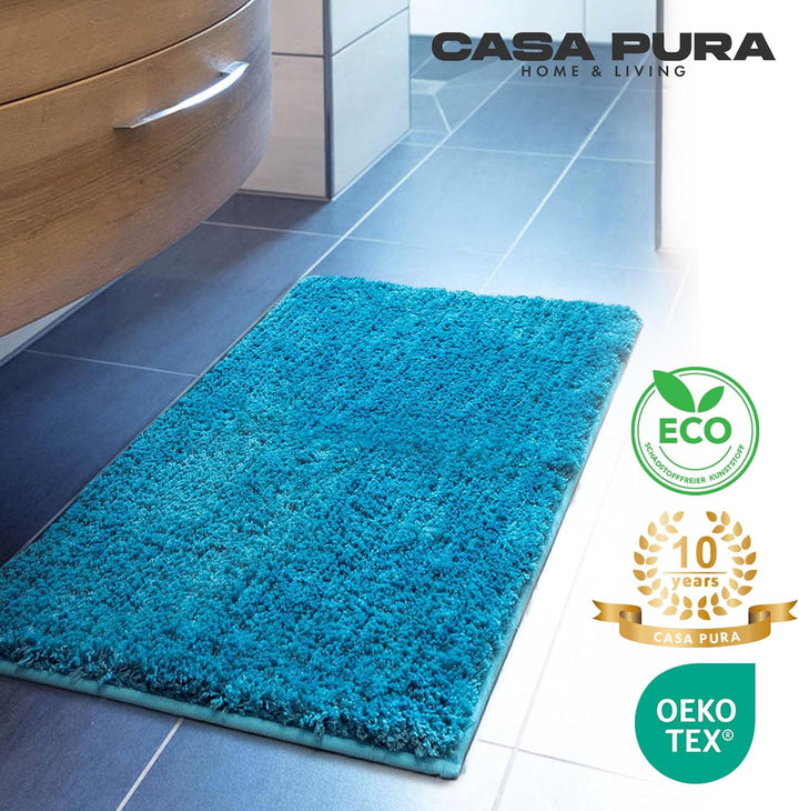 casa pura Badematte türkis weicher, Flauschiger Badezimmerteppich in Shaggy Optik, Badvorleger rutsc