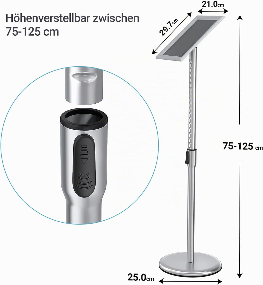 Infoständer DIN A4 210x297mm Höhenverstellbar Edelstahl informationsständer Aufsteller Kundenstopper