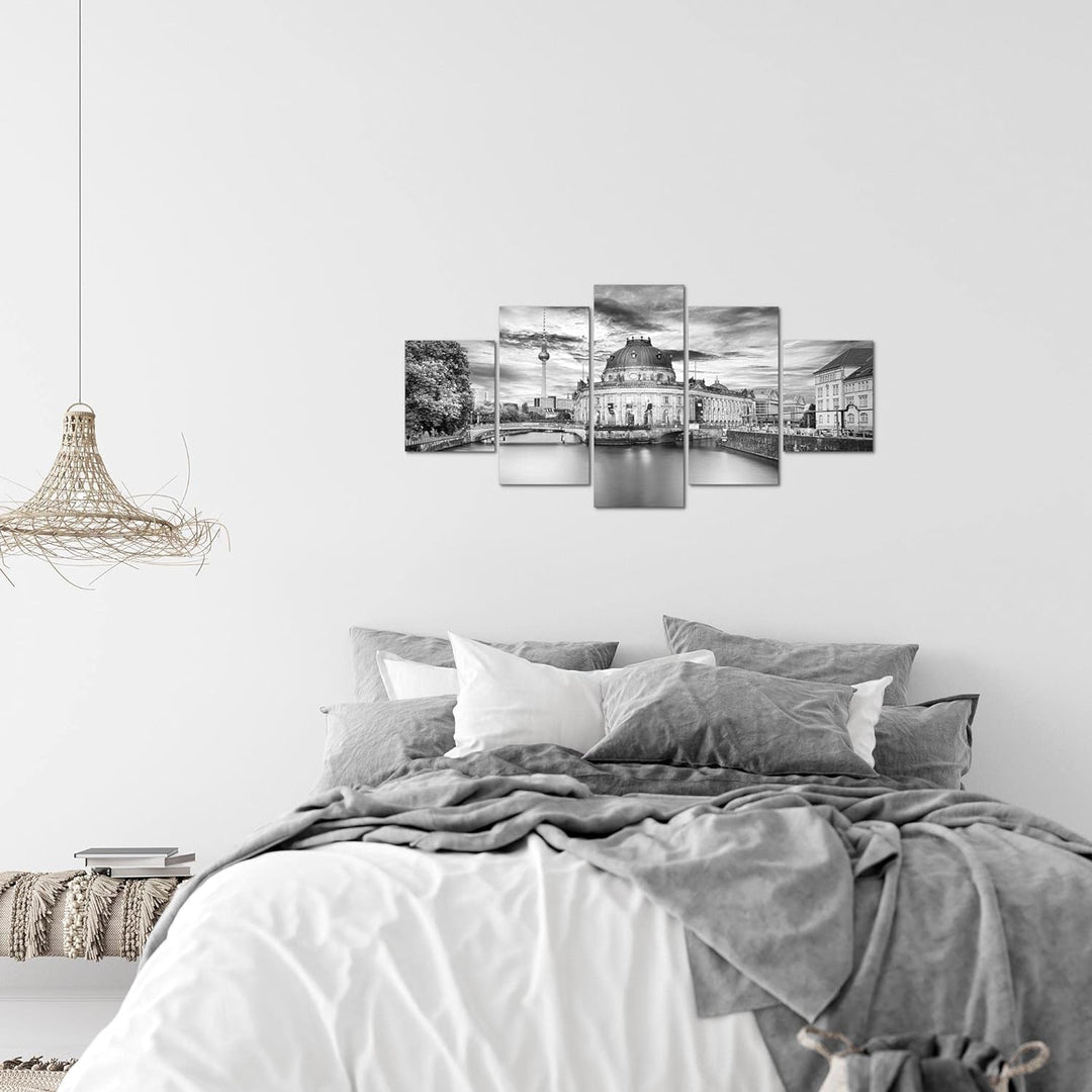 Runa Art Wandbilder Berlin 5 Teilig Bild auf Vlies Leinwand Deko Wohnzimmer Büro Städte Schwarz Weis