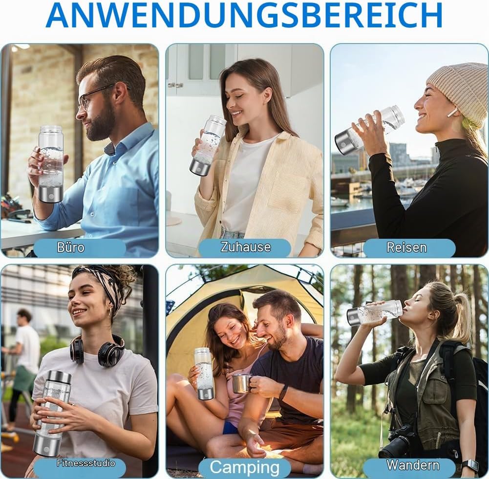Flintronic Wasserstoff Wasserflasche, 420ML Wasserstoff Generator, Tragbarer Wasserionisator, Hydrog