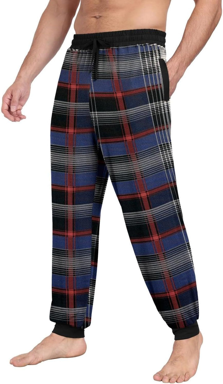 PrinStory Schlafanzughosen Für Herren Lang Pyjamahose Mit Taschen Elastischem Bund Schlafhose Lounge