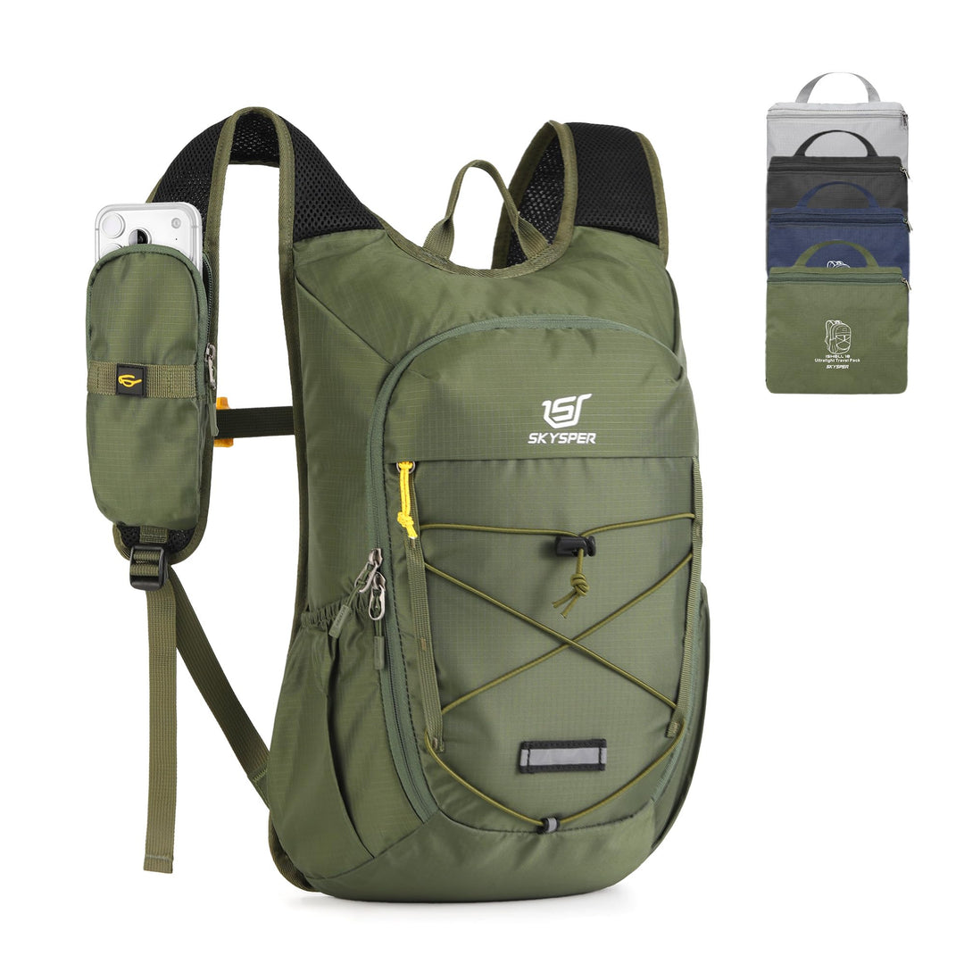 SKYSPER Faltbarer Rucksack 18L, Wanderrucksack Klein mit Brustgurt Grün, Grün