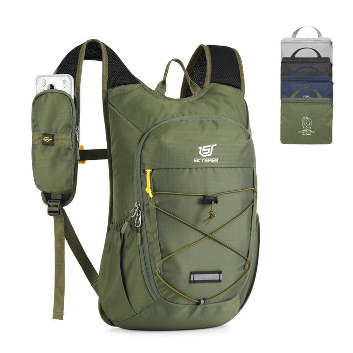 SKYSPER Faltbarer Rucksack 18L, Wanderrucksack Klein mit Brustgurt Grün, Grün