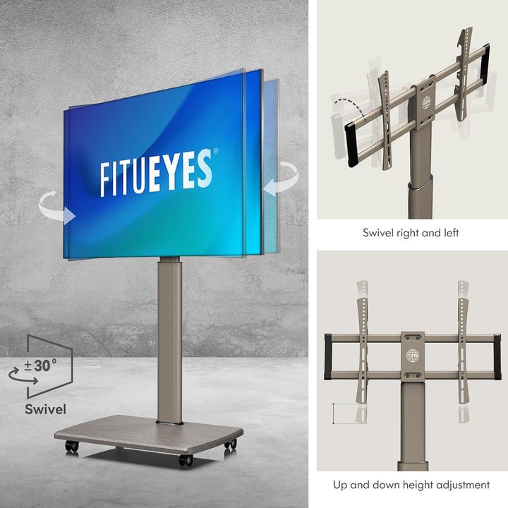 FITUEYES TV Bodenständer Rollbar mit Holzablage TV Standfuss TV Ständer Fernsehstand mit Rollen höhe